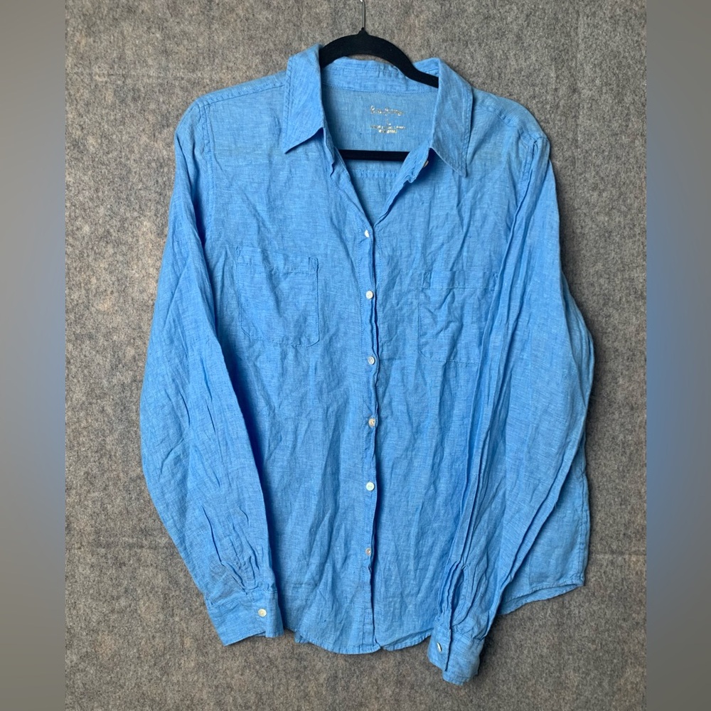 Lilly Pulitzer Women Size Large Blue 100%‎ Line Long Sleeve Button Down Shirt